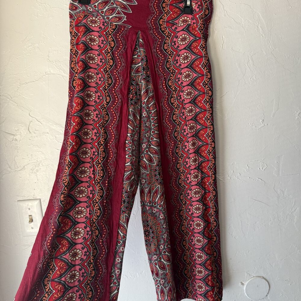Boho Palazzo Pants Womens Small Floral Mandala Wide Leg‎ Lightweight Rayon Flowy
